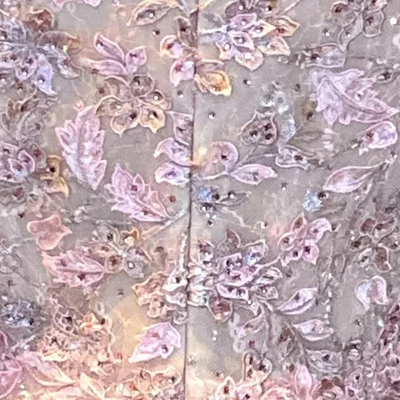 Mac Duggal 70224 Floral Applique Long Sleeve Illusion Gown Rose Pink Size 12 NWT