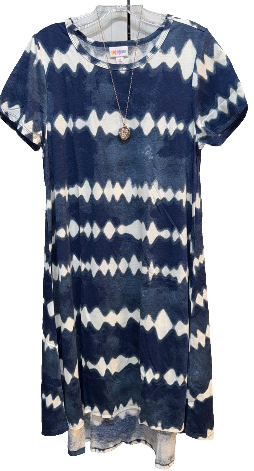 NWT LuLaRoe Medium Navy Blue & White Tie Dye Carly Swing Dress