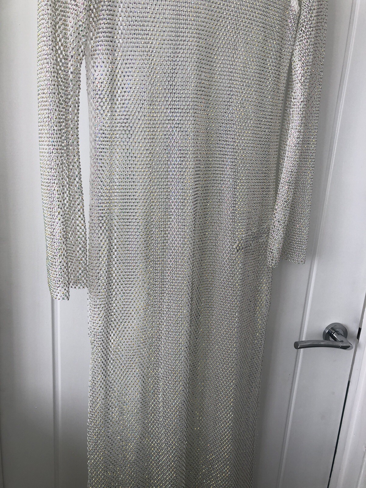 £120 ZARA SILVER RHINESTONE MESH midi maxi bodycon DRESS XS S 8 10 12 Cover Up