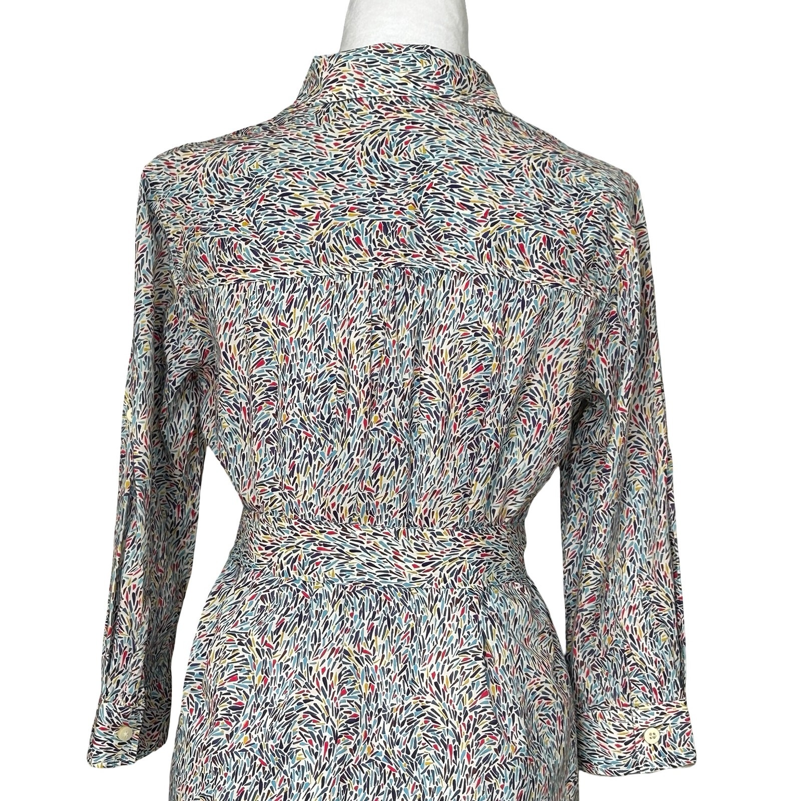 0039 Italy NWOT Multicolor Belted Shirt Dress Sz S Designer Brunch Preppy Money