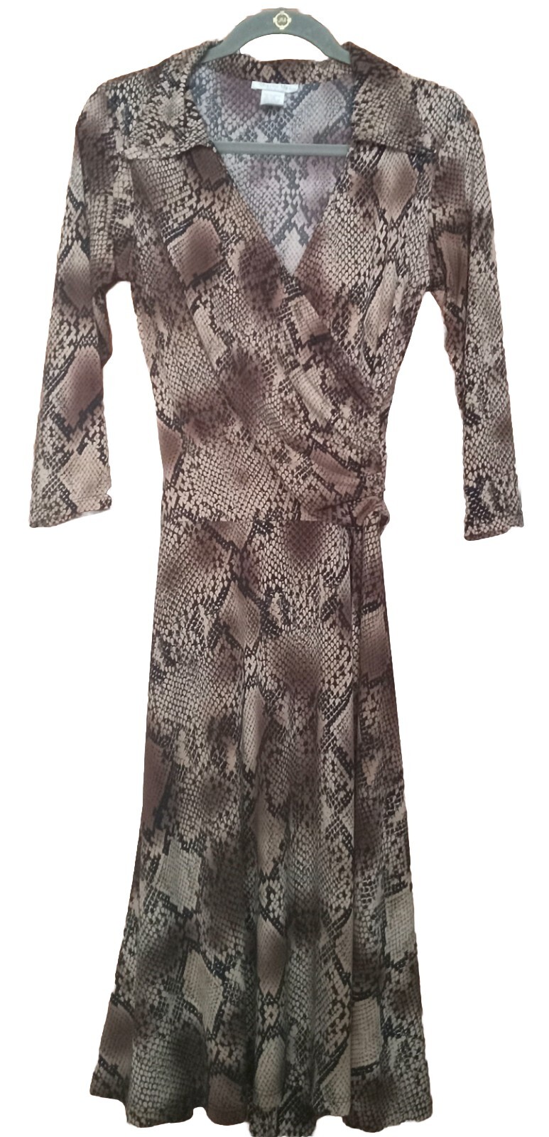 Snake Print Faux Wrap Dress Stretch Size Medium Made In USA