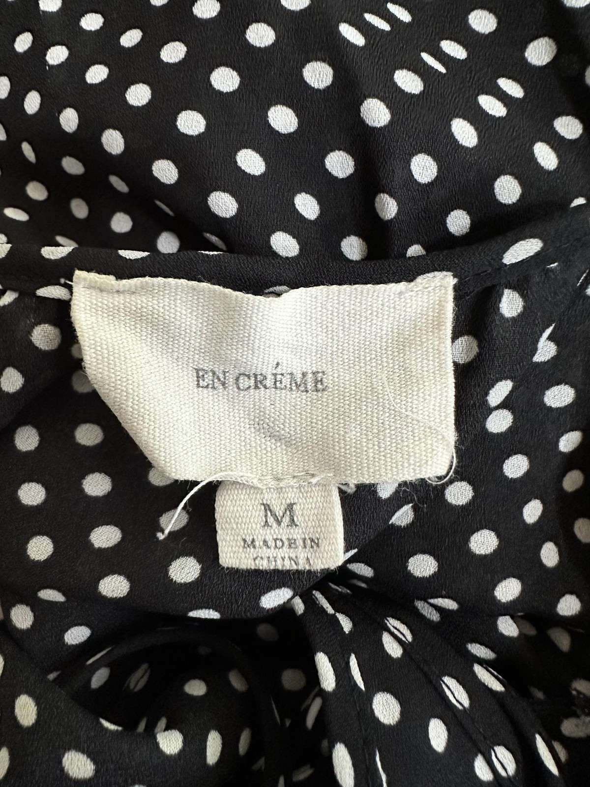 En Creme Dress Womens Medium Black White Polka Dot Tiered Ruffle Strappy Boho