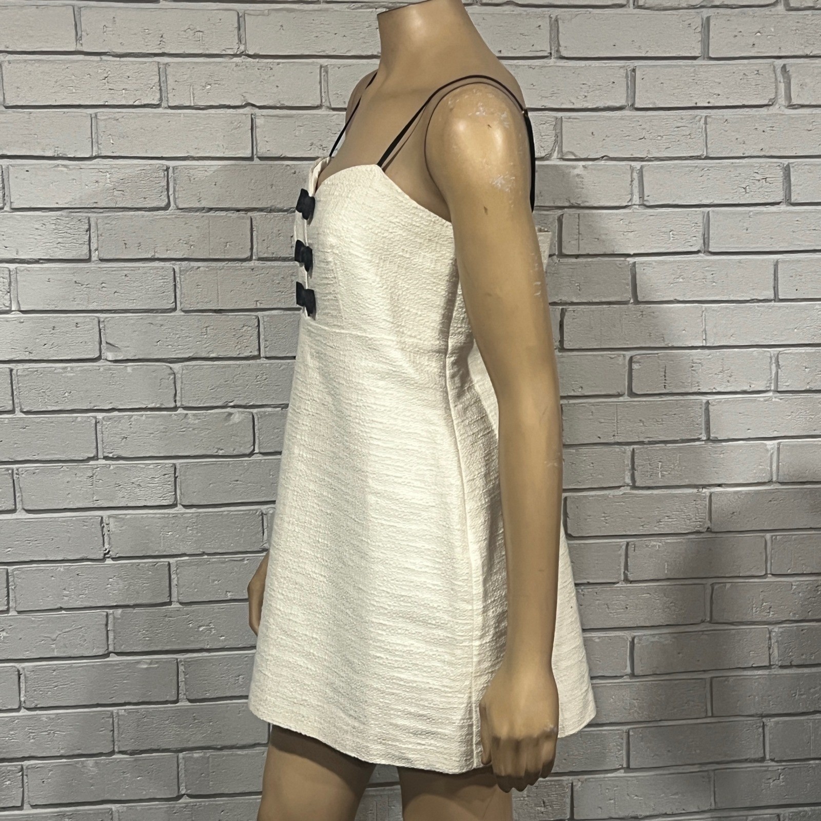 LoveShackFancy Adelaide Dress Cream Black Bow Mini Sweetheart D2432-2004 Size 12
