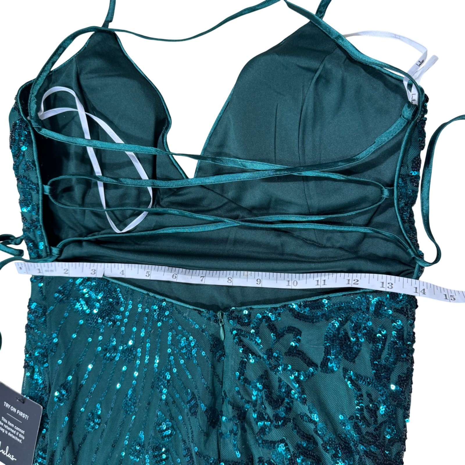 Lulus Emerald Green Sequin Lace-Up Maxi Dress Mermaid Formal Gown NWT