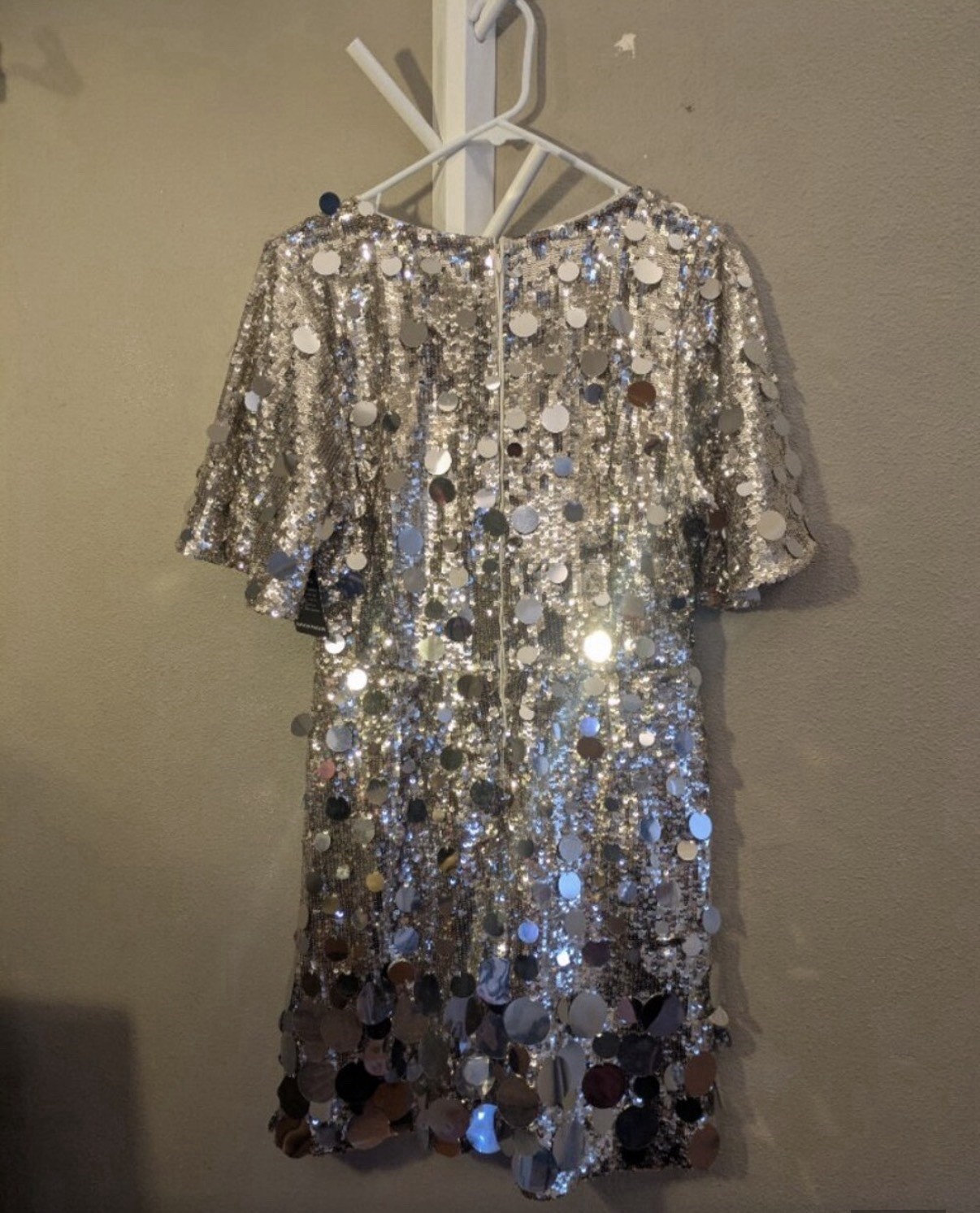 Boston Proper Glamour Paillette Dress NWT Silver Sequin A-Line Size 10