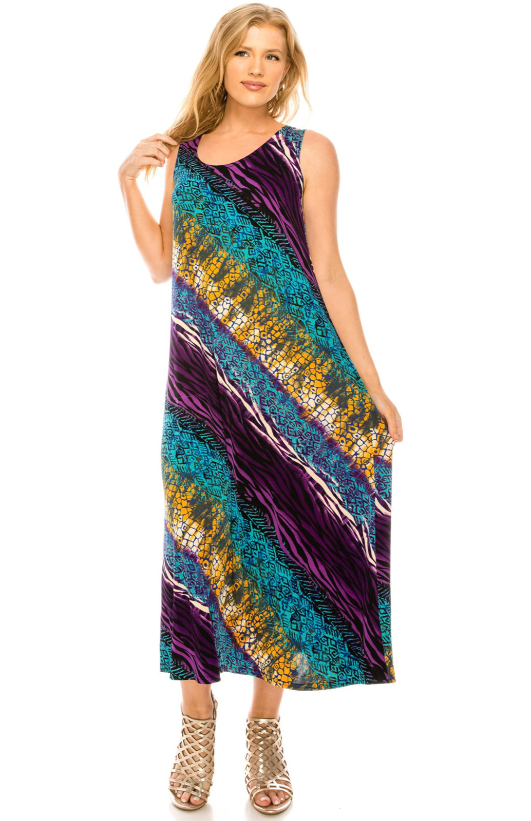 JOSTAR LONG TANK DRESS Stretch Poly Spandex Knit PURPLE TRAVEL S M L XL 2X 3X