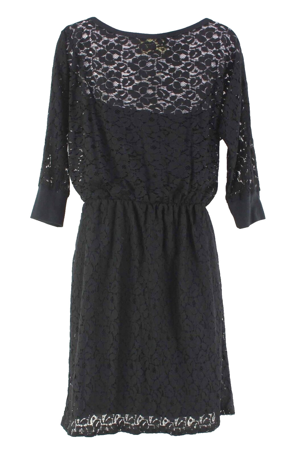 Staci Woo NEW $88 Sz M Black Lace 3/4 Sleeve Cotton Nylon Poly Blend Dress