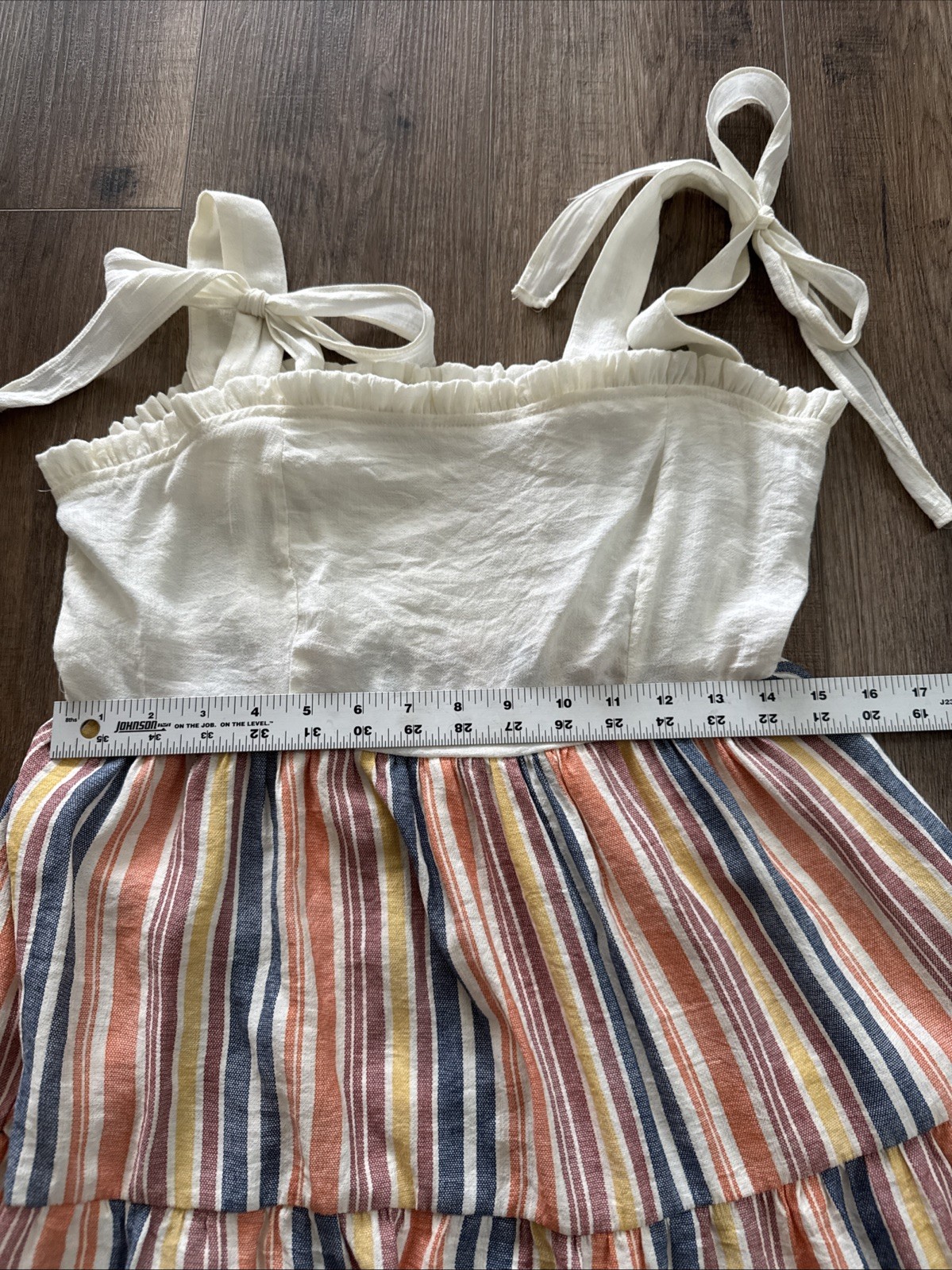 Anthropologie By The River Large Dress Striped Contrast Midi Stretch Tiered C3