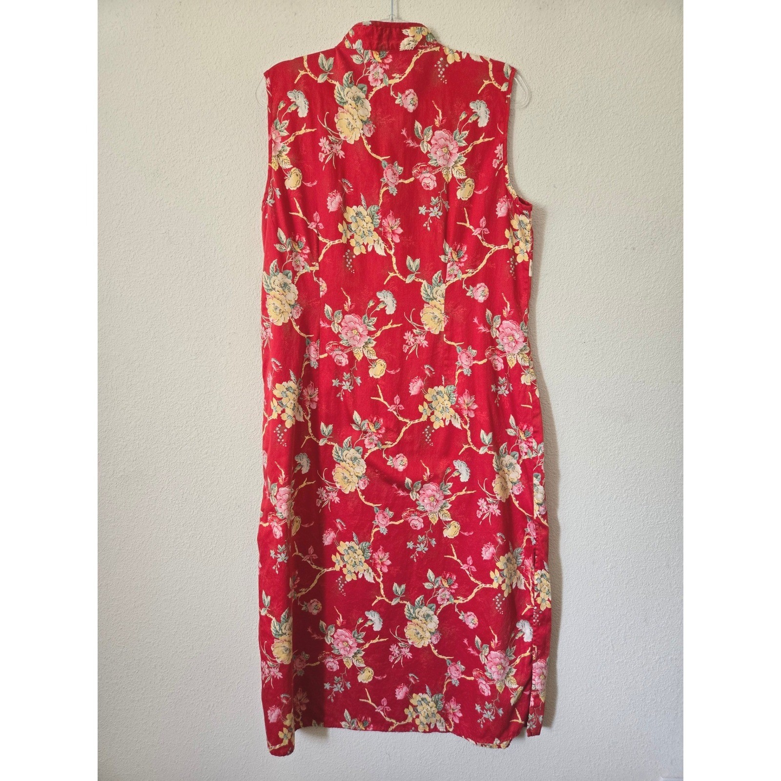 Pine Cone Hill Red Floral 100% Cotton Sleeveless Mandarin Collar Maxi Dress XL