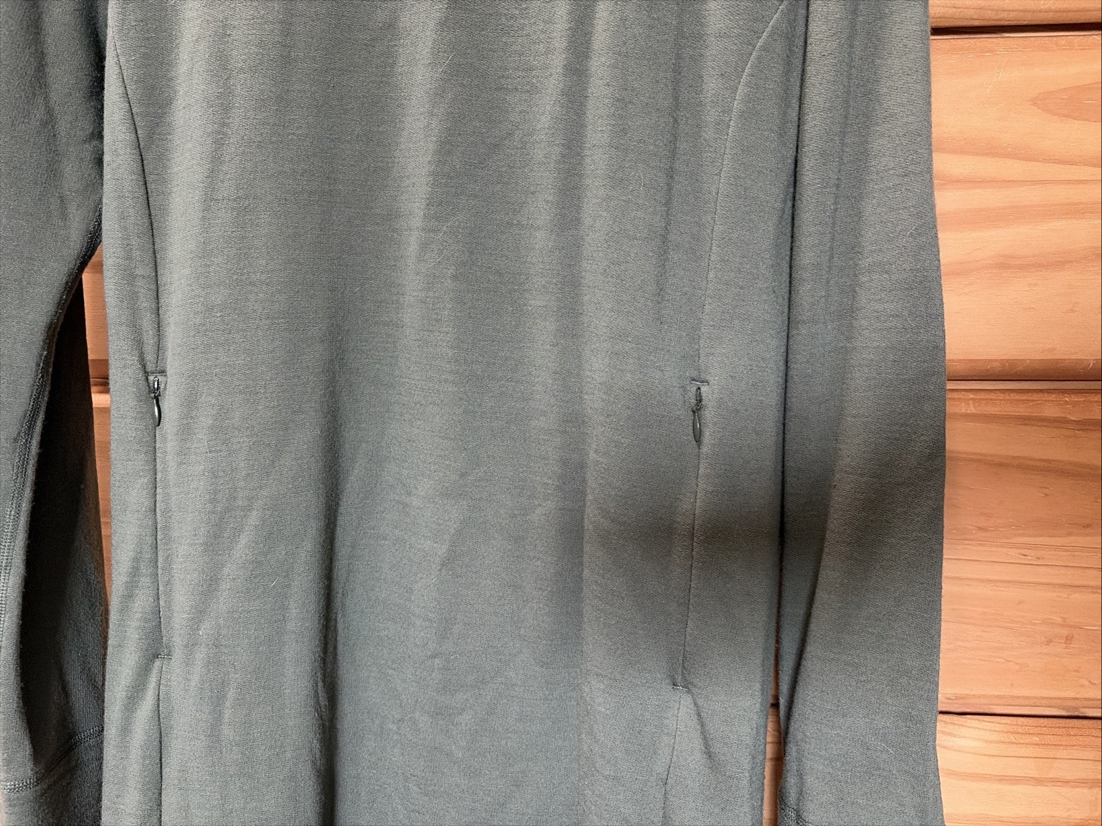 Ridge Merino Hyde Dress 100% Wool Olive Green Zip Pockets