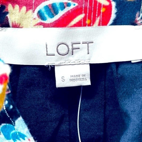 NWT Mystical Creatures LOFT Navy 100% Cotton Relaxed Belted Dress SZ S/M