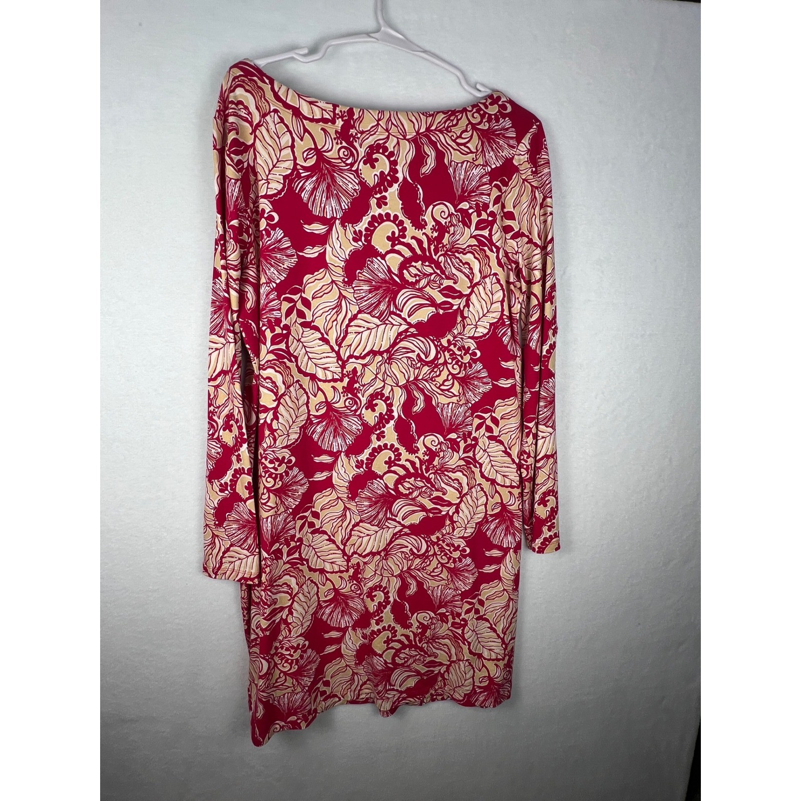 Lilly Pulitzer Womens L Pink Cream Floral Shift Dress 3/4 Sleeve Resort Coastal