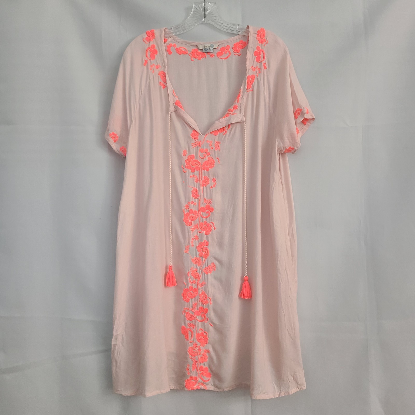 Boden US 16 UK 20 Pink Semi Sheer Neon Pink Embroidery Tassel Lightweight Dress