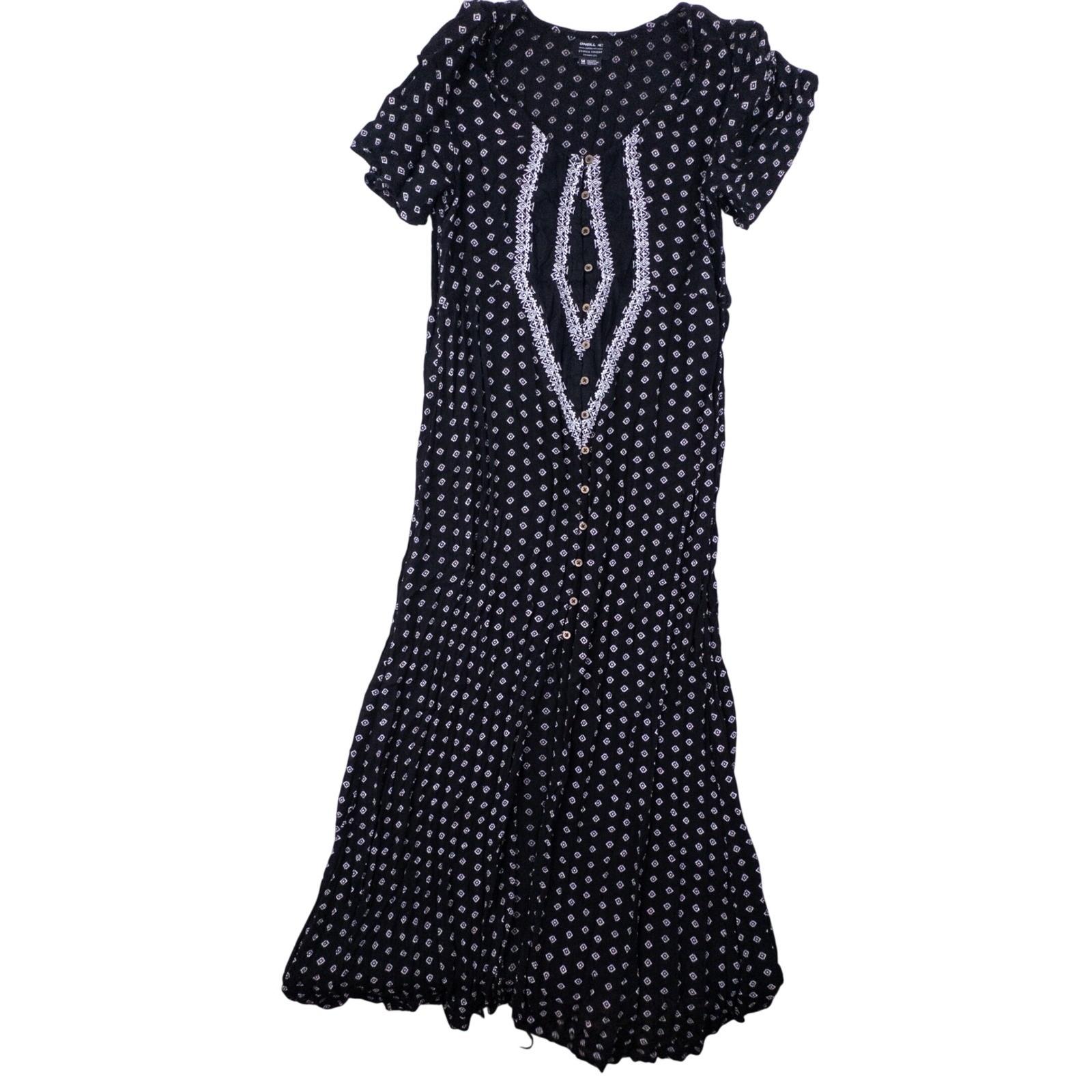 ONeill Cynthia Vincent Black Geometric Embroidered Front Slit Maxi Dress M