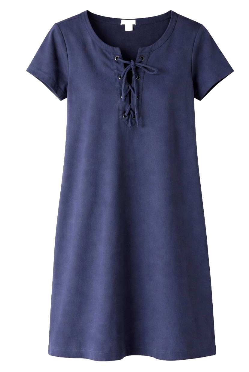 J.Crew Womens Small Navy Short Sleeve T-Shirt Dress Lace Up Knee LengthOffice