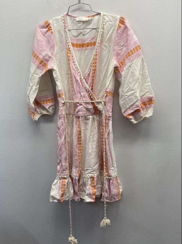The Hieria Women’s White Pink Patterned Cotton Wrap Boho Dress Made in Greece