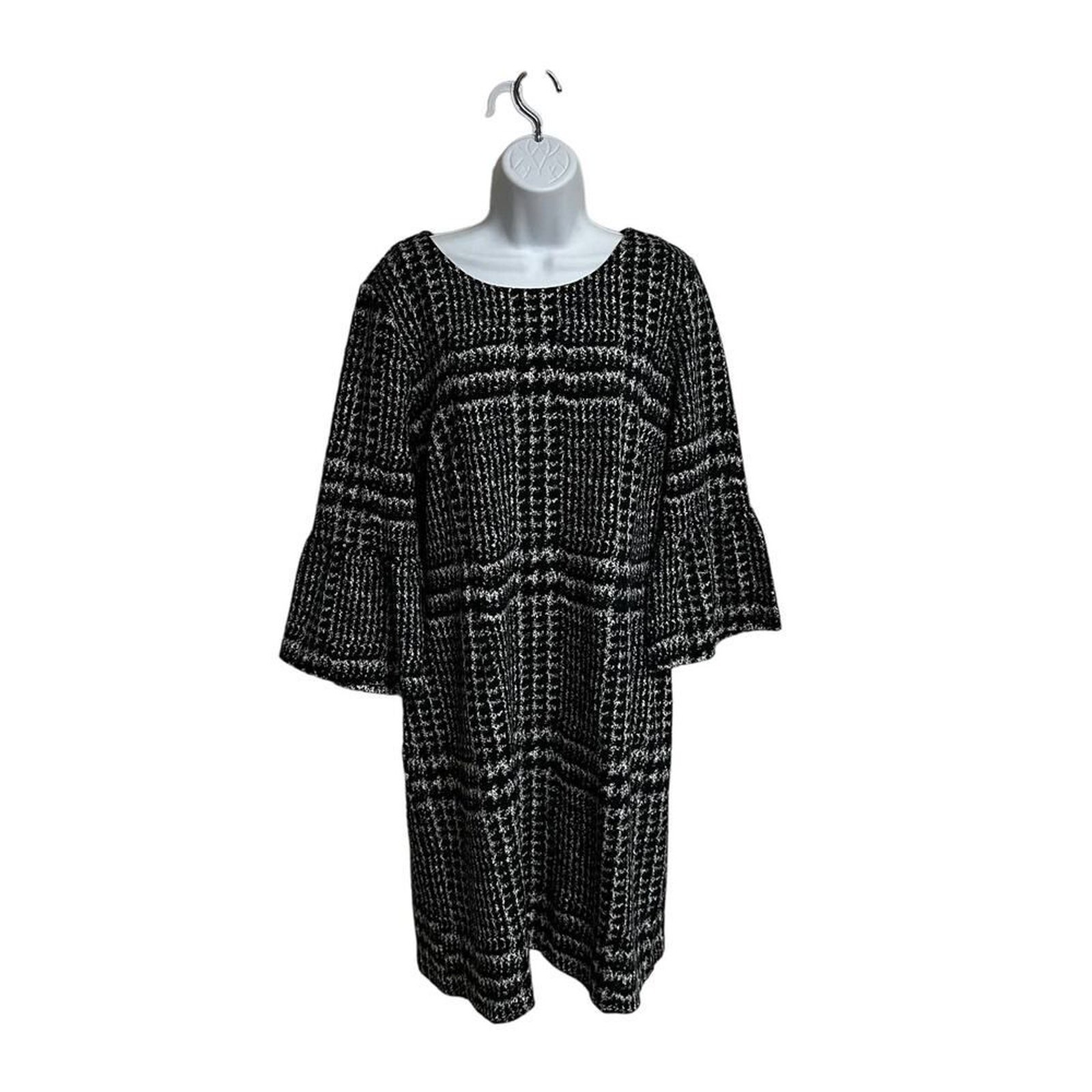 Talbots Glen Plaid Sheath Dress Shirred Bell Sleeve 3/4 Women’s Petite Large