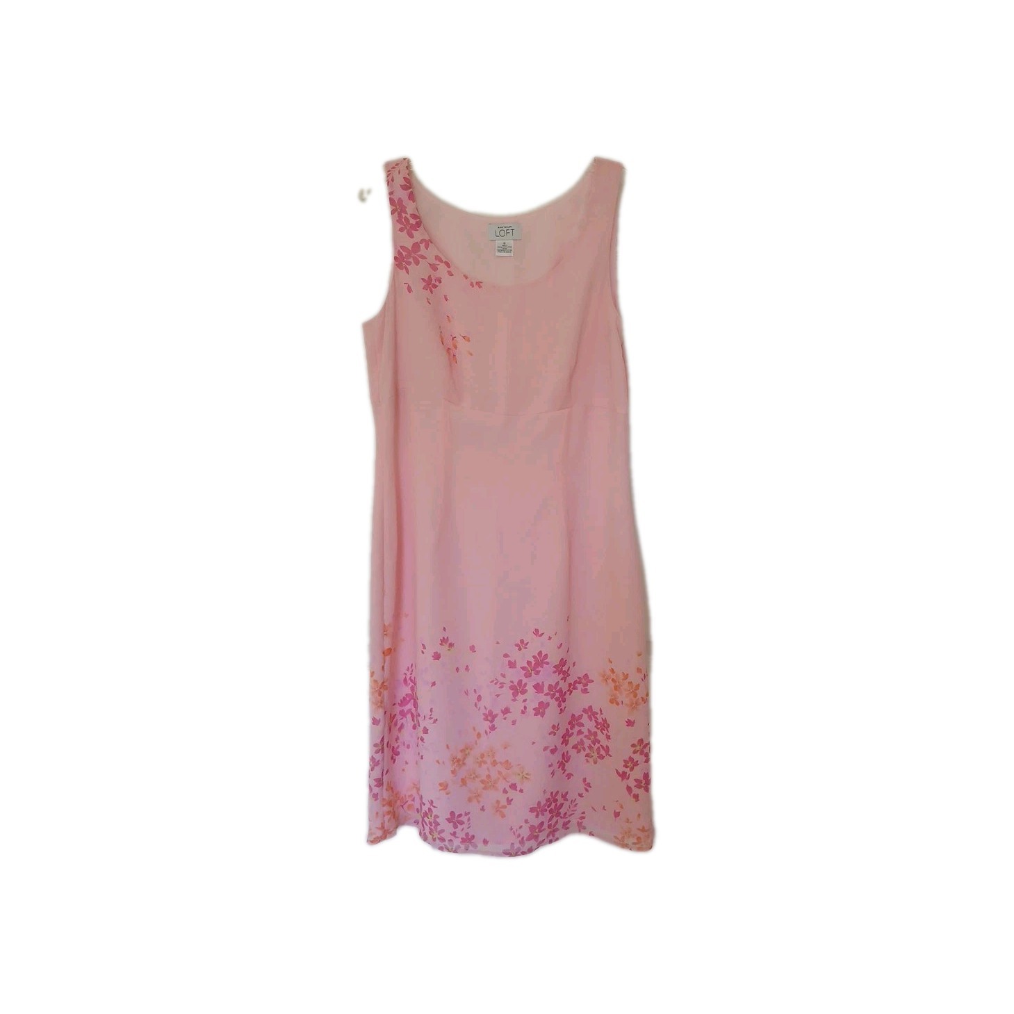 Anne Taylor Loft Dress Sz 8 Sleeveless Pink W/Flowers Empire Waist Lined SideZip
