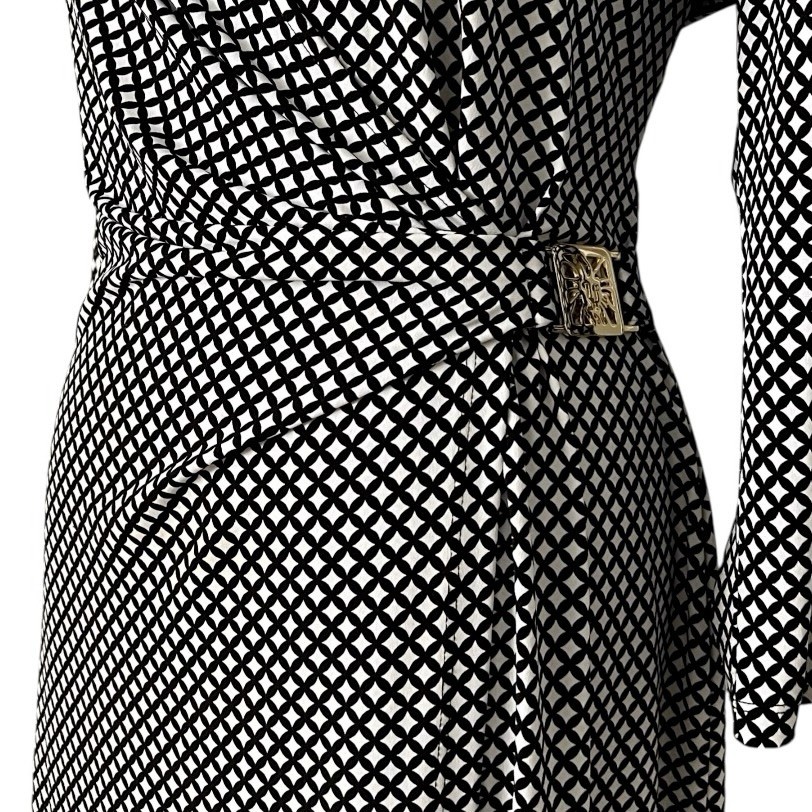 Anne Klein Faux Wrap Dress Black White Elegant Classic Women’s Large Vintage