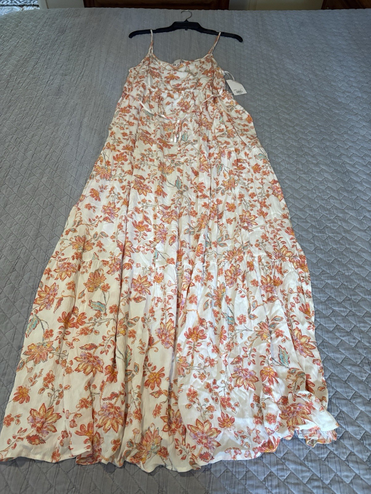 SO Women’s XL Ivory Floral Maxi Dress Long Cowl Neck Adjustable Straps