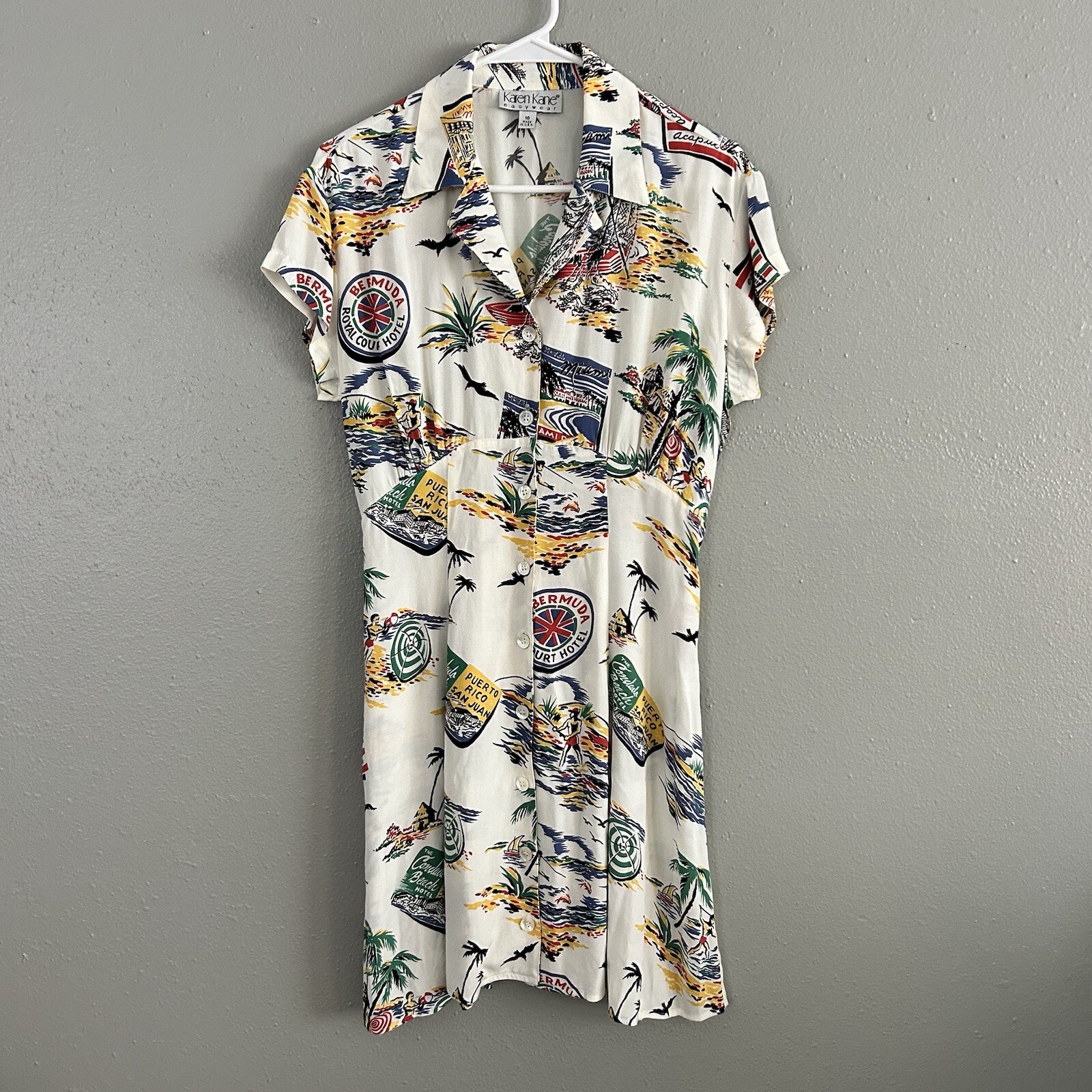 Karen Kane Easywear Hawaiian Dress Size 10 Puerto Rico Bermuda Tropical Island
