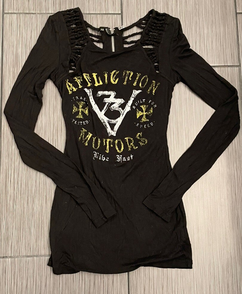 Affliction Motors Black Mini Dress Size XS Grunge Y2K Bodycon