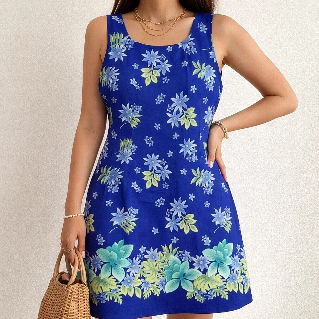 Sag Harbor Floral Vintage 90s Dress Women’s 16P Coastal Blue Green NWT