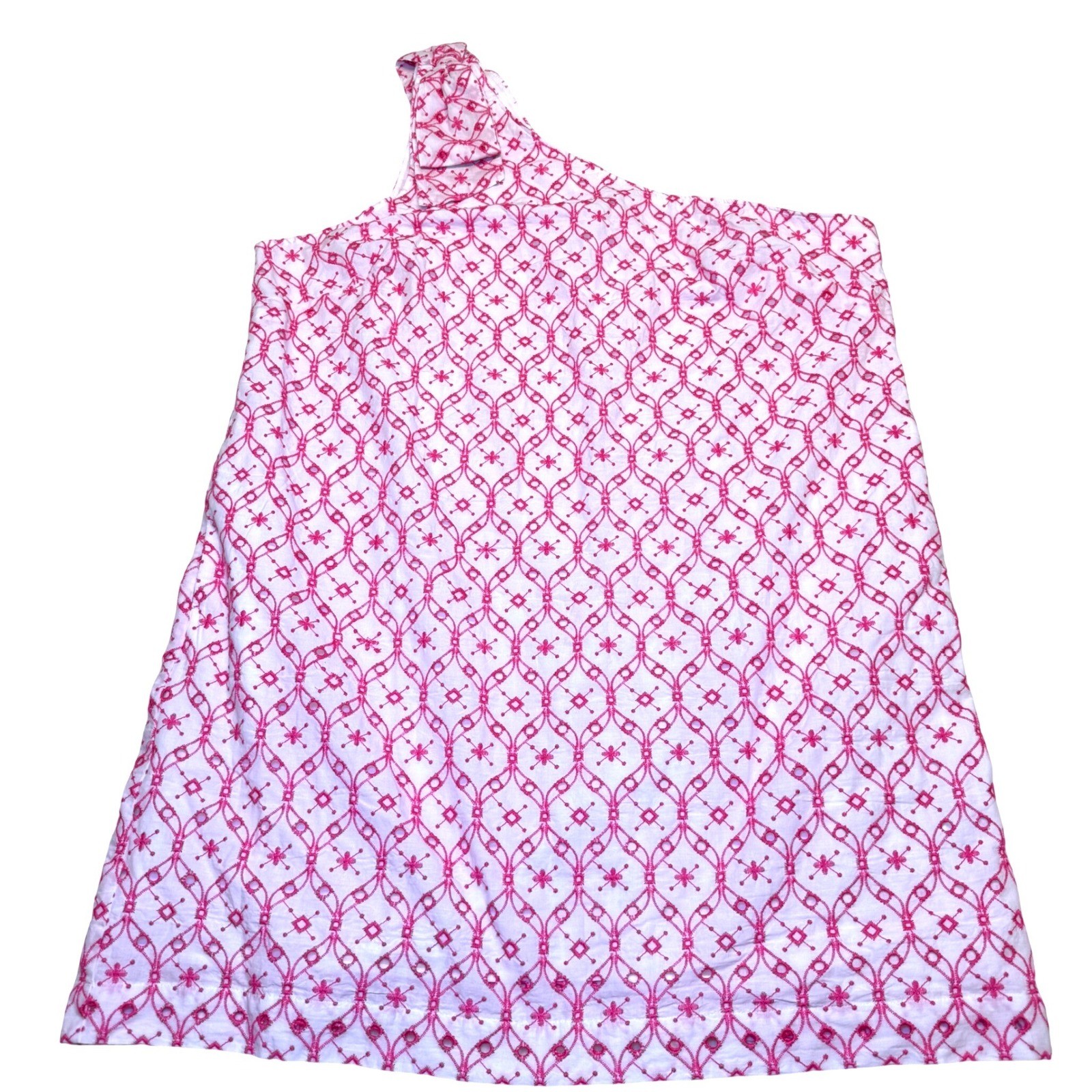 NWT J. Crew One Shoulder Embroidered Eyelet Bow Dress Pink White Cotton Size 20