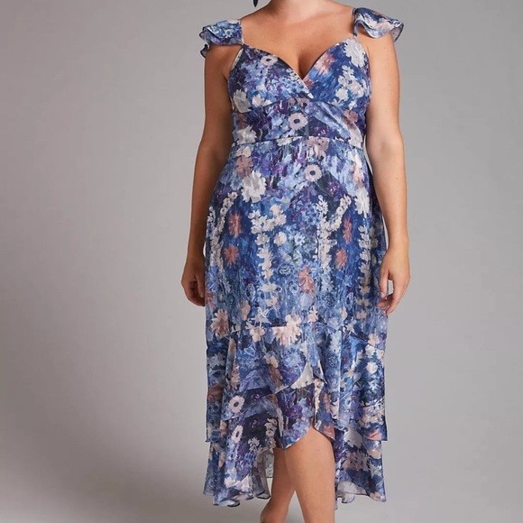 NWT- Retail $230- Hutch Anthropologie Floral Blue Ruffle Midi Dress Wedding 20W