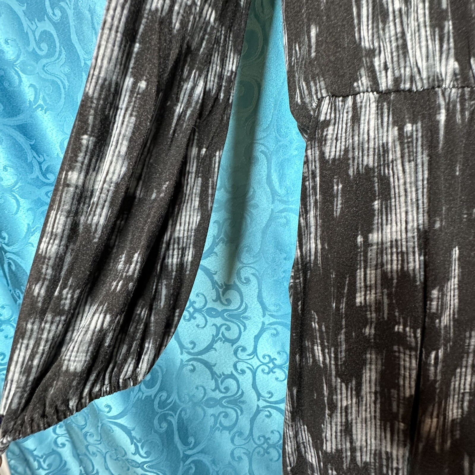 Tart Black Gray Blue Tie Dye Knit Blouson Dress Pockets Drop Waist Women’s L