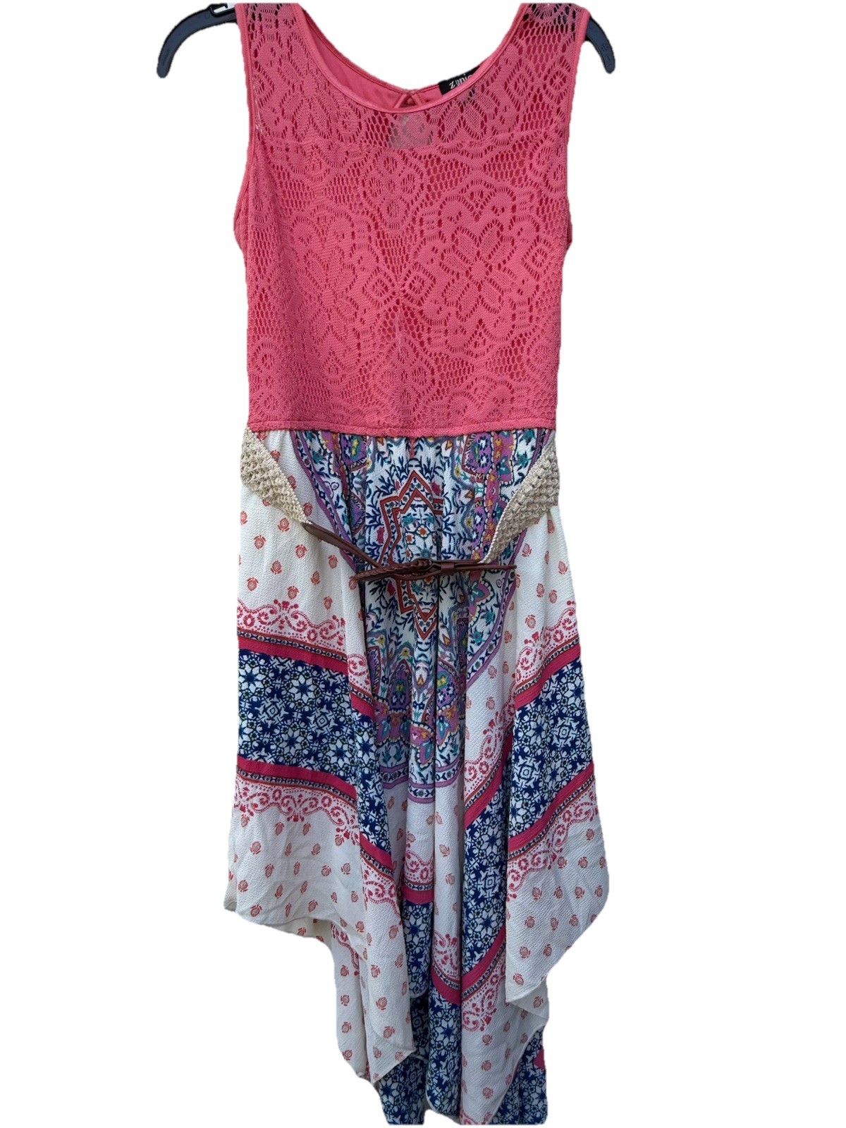 Zunie Women’s Juniors Sun Dress Ruffles Multicolor Belted Floral