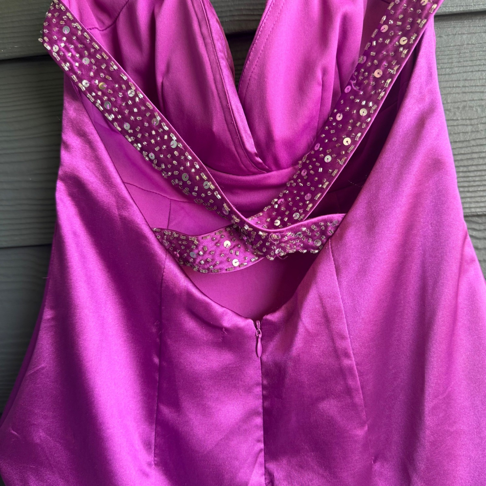 Xtraordinary Purple Satin Halter Bubble Skirt Mini Dress Sequin Waist Size 3