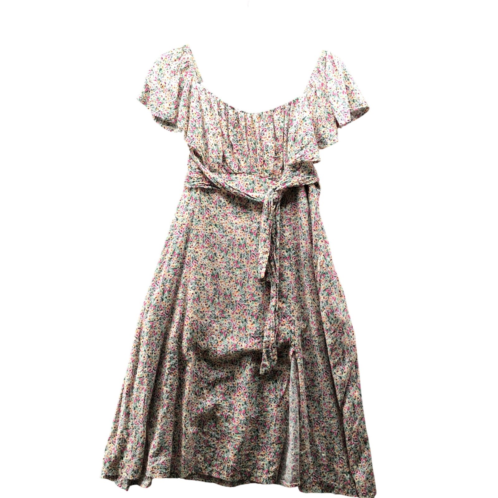 Arula Cottagecore Ditsy Floral Midi Dress Size B 2X 18/20 Off Shoulder Ruffle