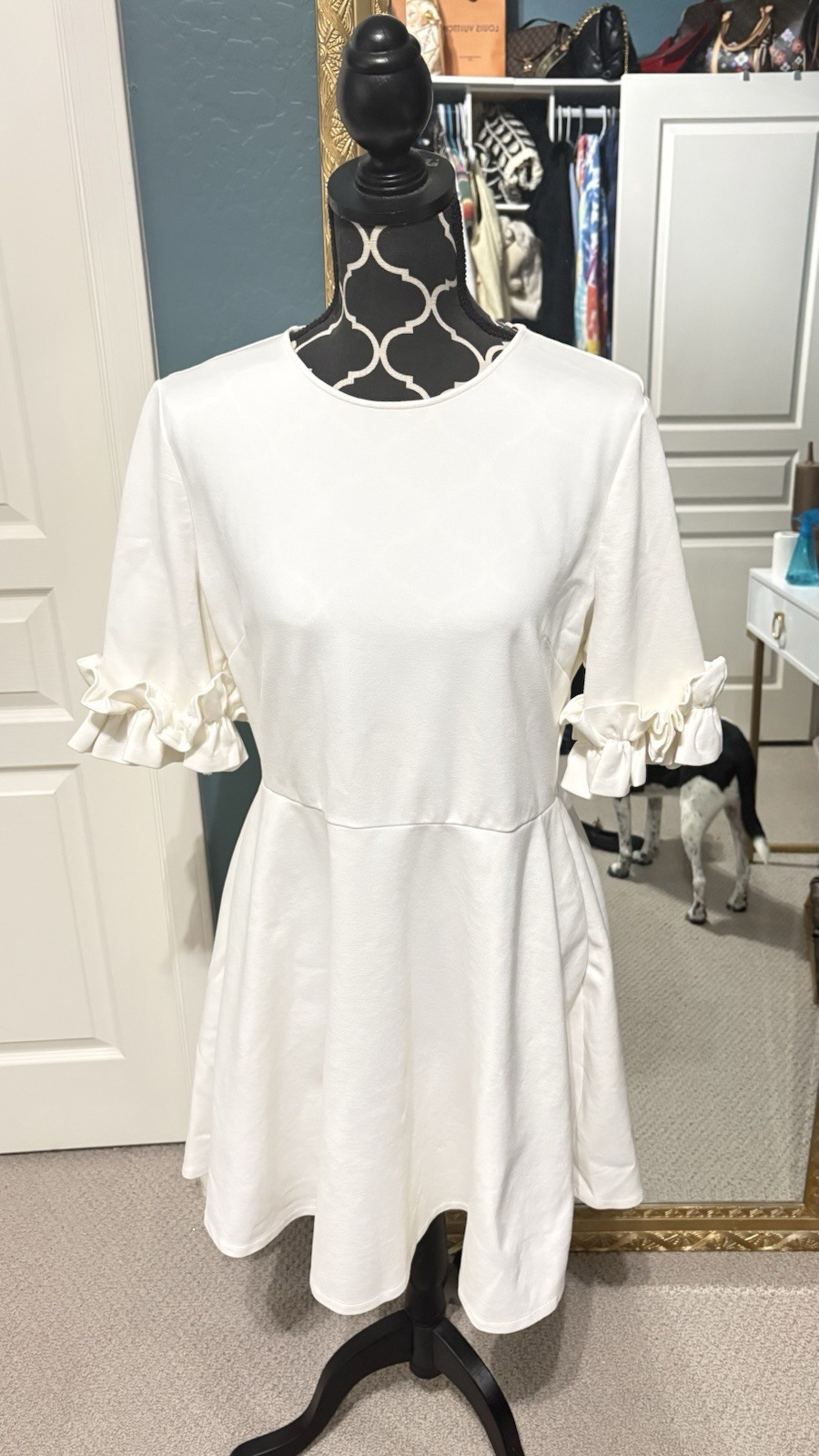 Ted Baker Quality Cream Skater Dress Pockets & Ruffle Short Sleeves UK3 US8