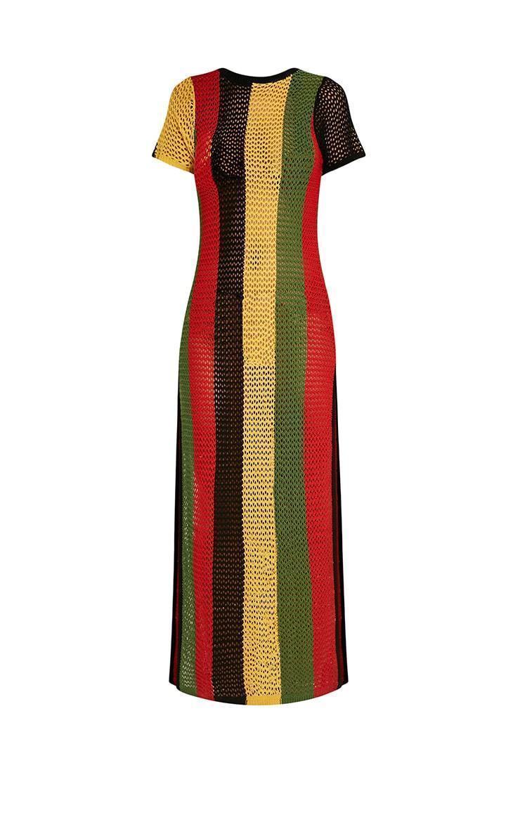Jamaican Maxi dress, Multicoloured, Side split Fashion, work, Mesh maxi dress