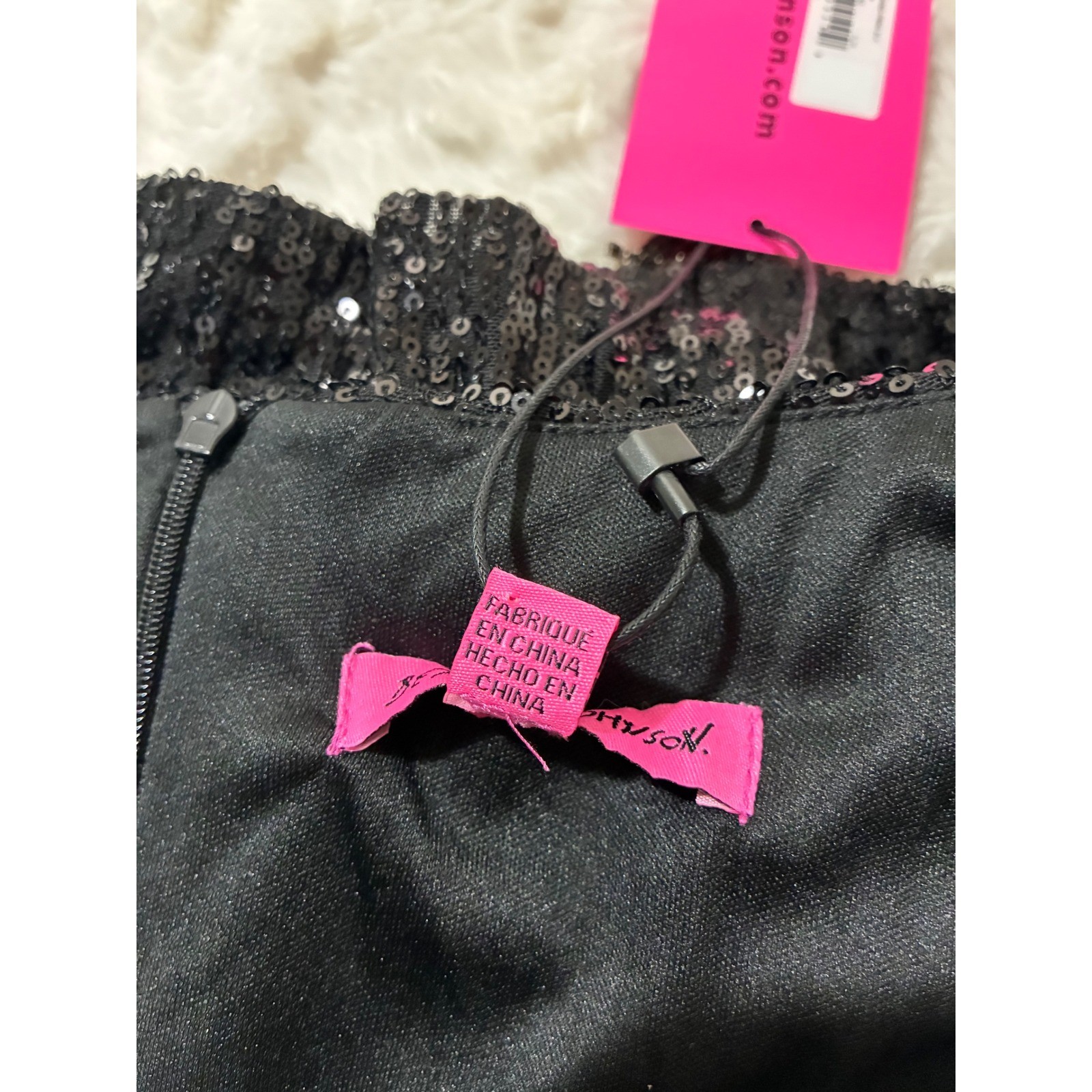 Betsey Johnson Black Sequin Mini Dress Rhinestone Fringe V-Neck JM38216X New