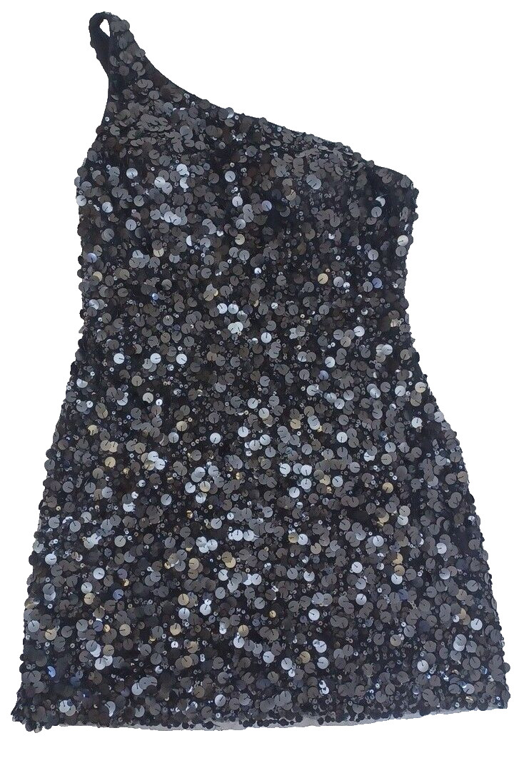 SCALA 16 XL Dress LBD Sequins Black Stretch One Shoulder Cocktail