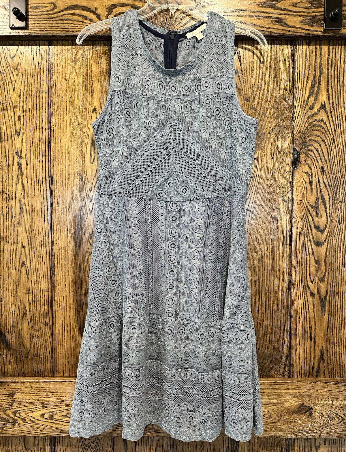Skies Are Blue Women’s Blue Lace Floral Lined Tank Dress Sleeveless M Zip