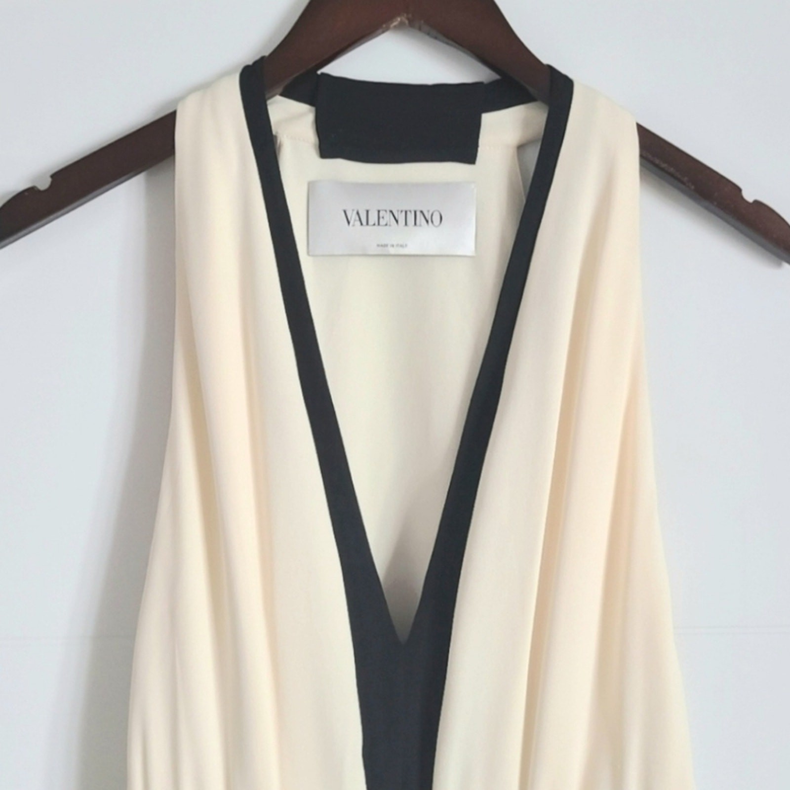 Valentino Silk Two-Tone Ruched Gown Ivory Black 42 IT 6 NWT