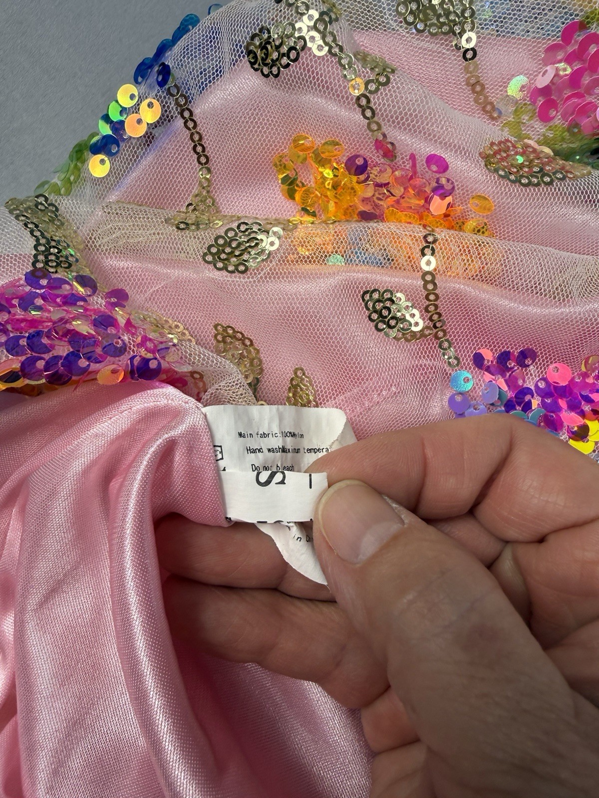 Pink Sequin Floral Mesh Mini Dress Open Back Tie Straps Festival Party Size S
