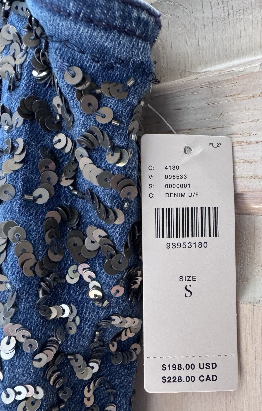 NWT Anthropologie Pilcro Sequin Sparkle Denim Button Front MinI Dress Size Small