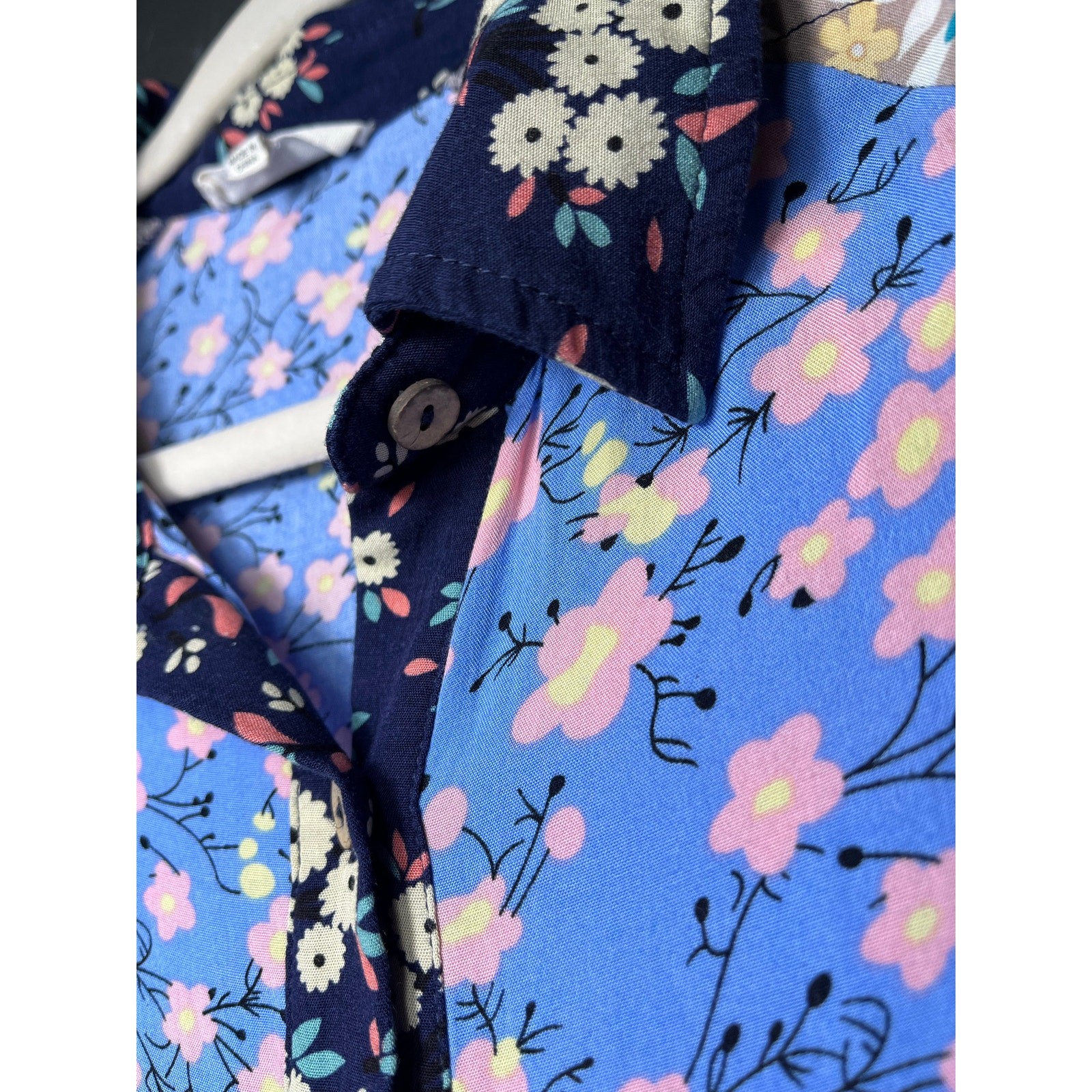 Easel Sz M Oversized Patchwork Floral Boho Button Up Babydoll Shirt Tunic Dress