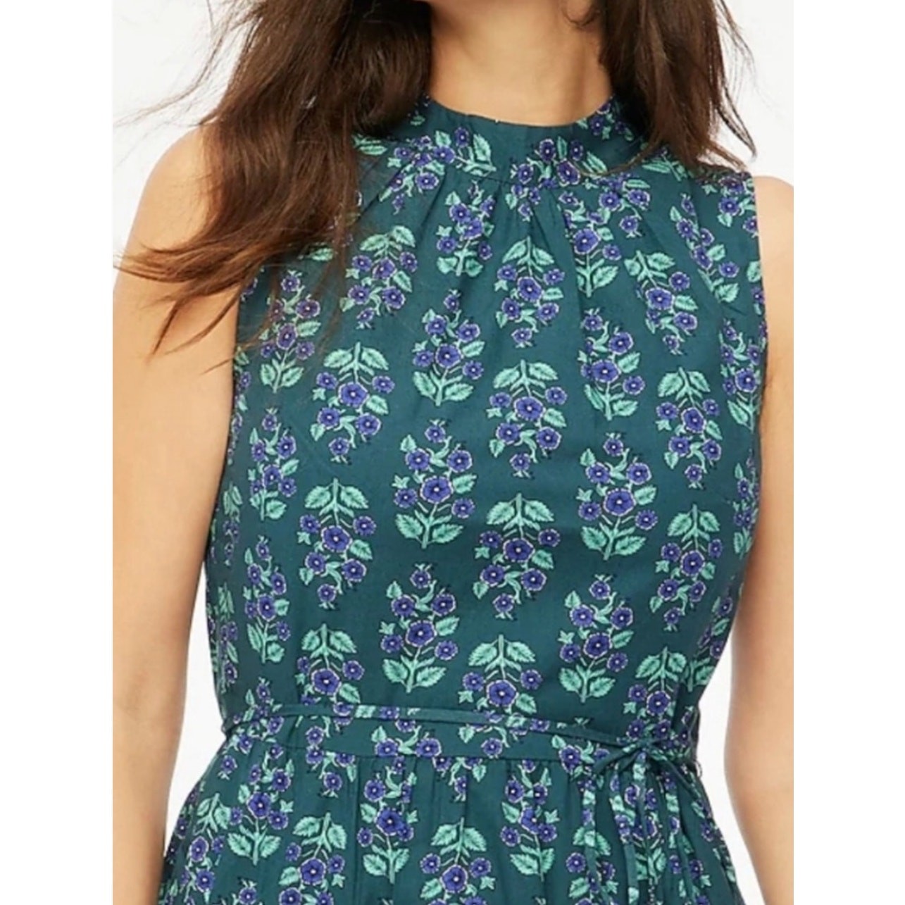 J. Crew Printed Mock Neck Tiered Midi Dress Warm Spruce Green Blue Size 16 NWT