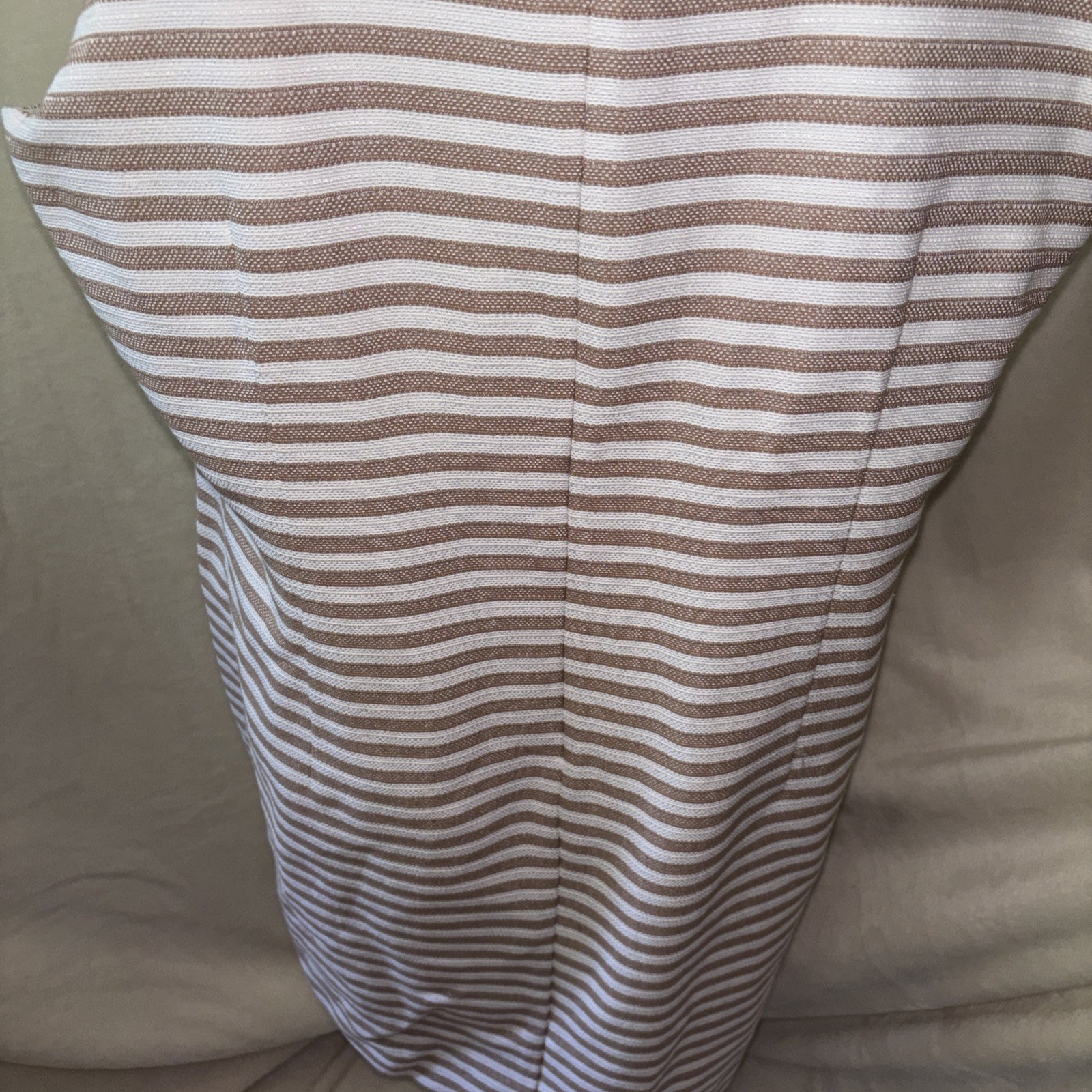 NWT TALBOTS Woman’s Sunlight Tan & White Lined Midi Shift Dress V-Neck Size 16WP