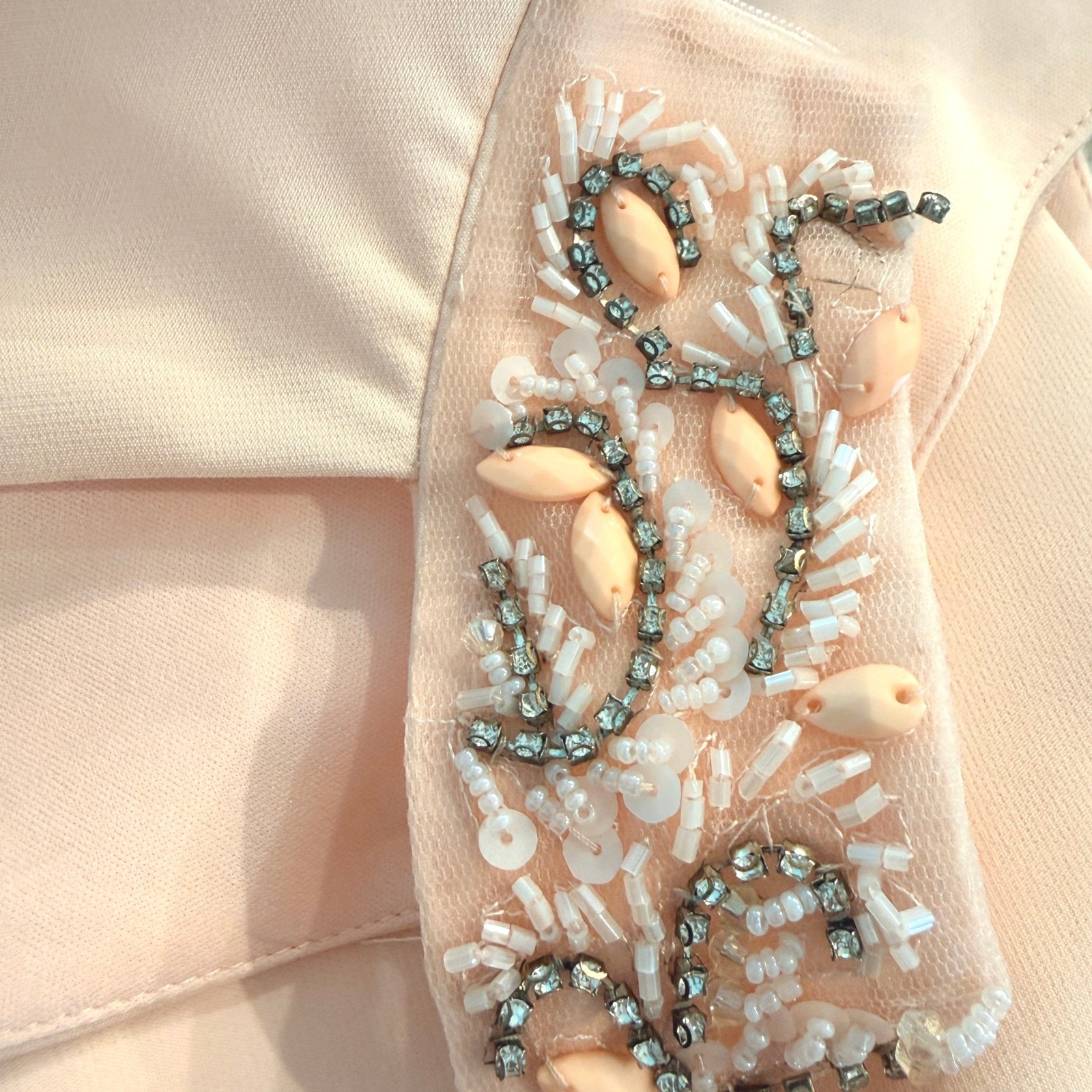 Peach Beaded Halter Ruffle Mermaid Hem Cocktail Dress Women Size M