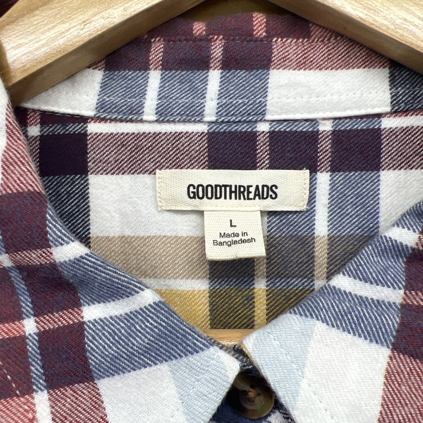 Goodthreads Dress Womens Large Flannel Plaid Shirtdress Collared Red Yellow B109