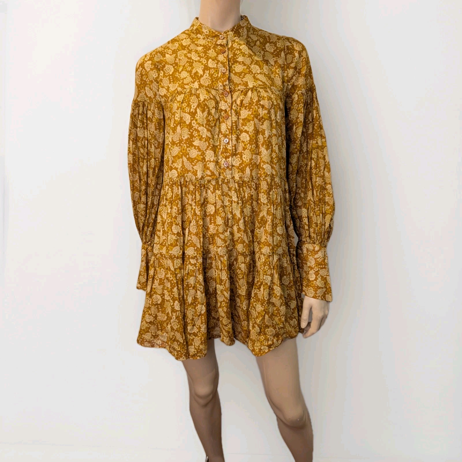 Shona Joy Arizona Dress Size AU 8 US 4 Mini Tiered Babydoll Floral Cotton Smock