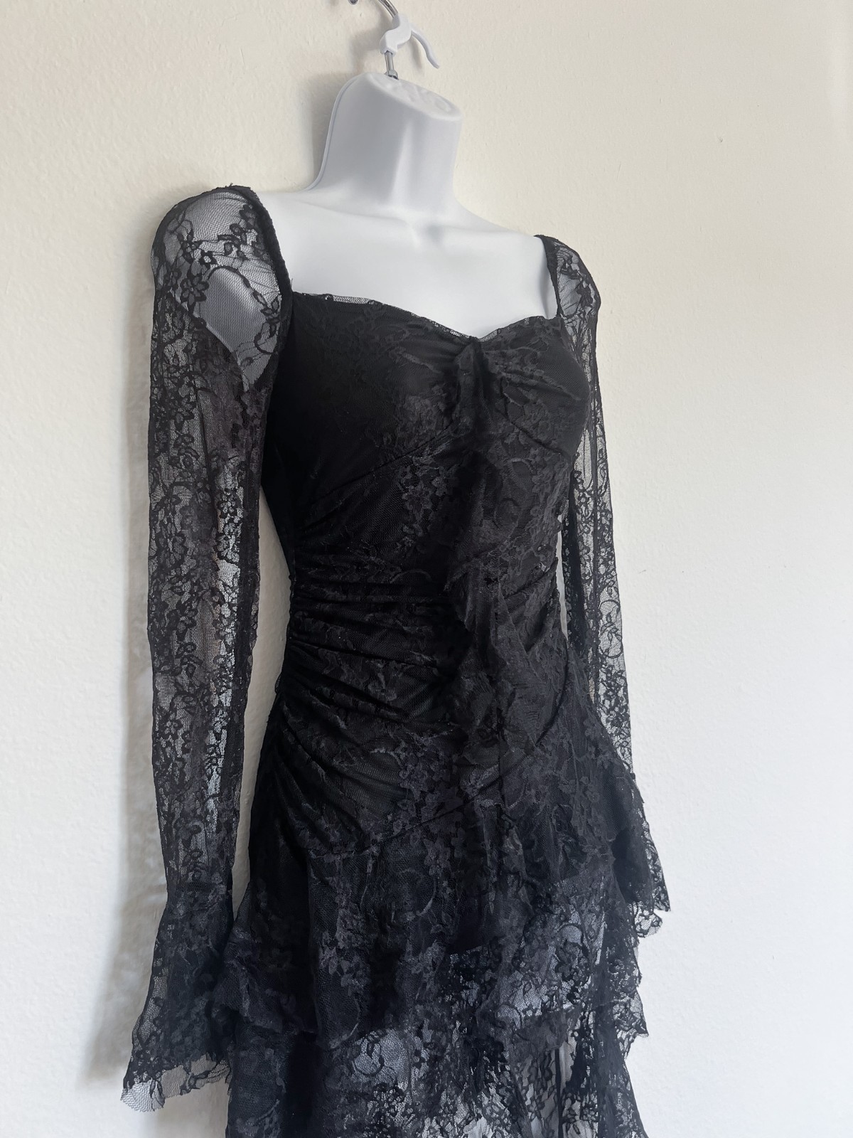NWOT CHICHWISH Square Neck Floral Lace Tiered Hi-Lo Hem Dress Goth Garden Small