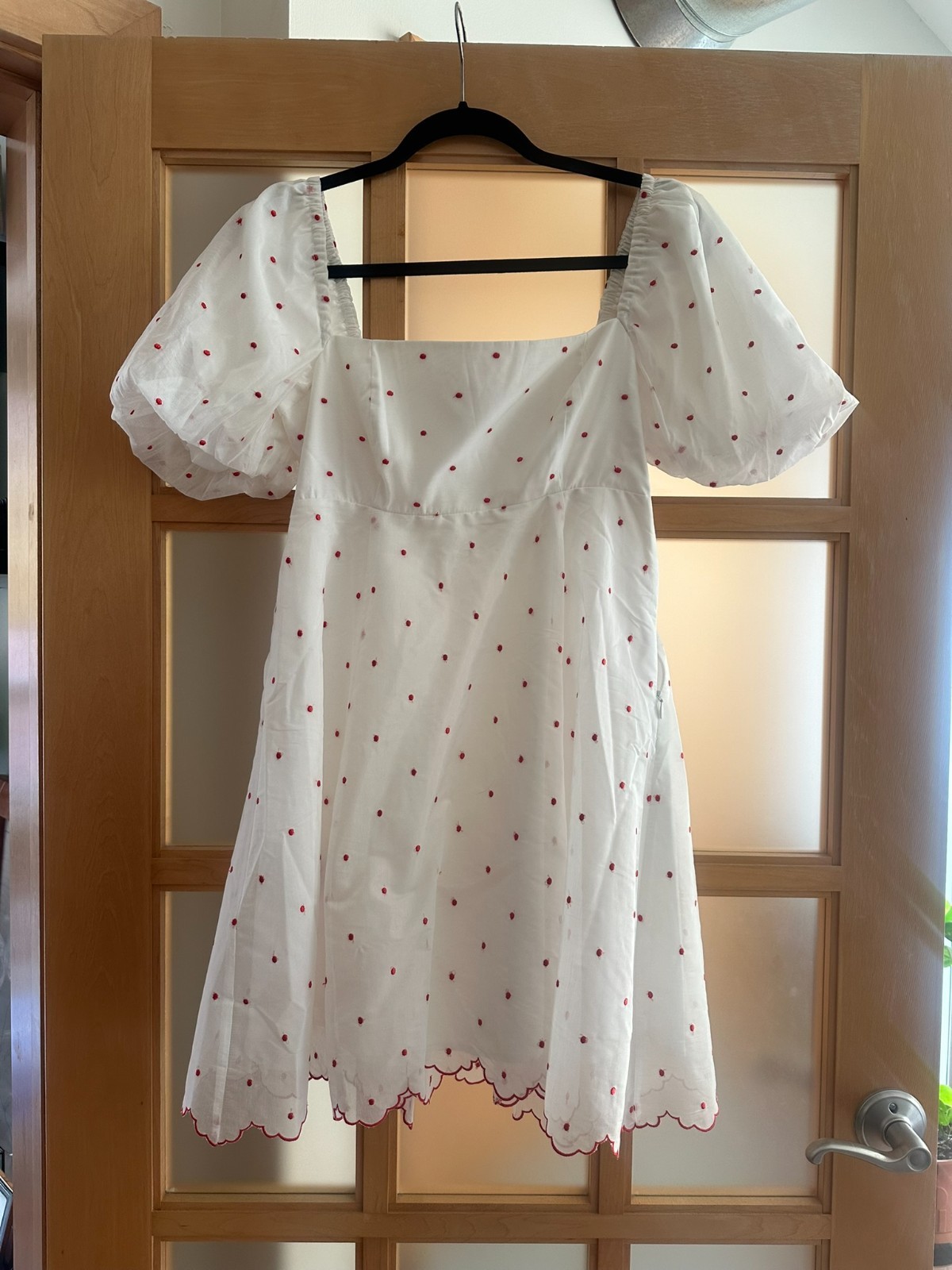 Hill House Matilda Mini Dress White Cherry Organza Dot Size S