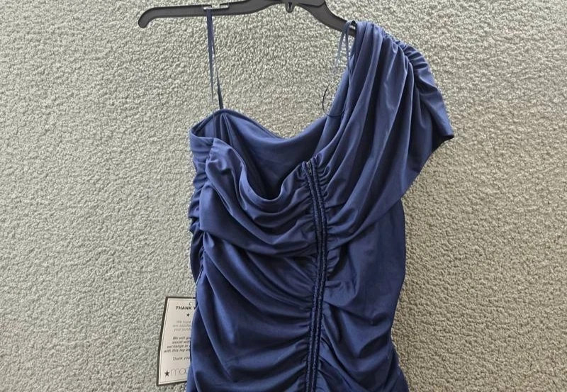 B. Darlin Plus Size Ruched One-Shoulder Dress 18W Navy Solid Back Ziper $79 MSRP